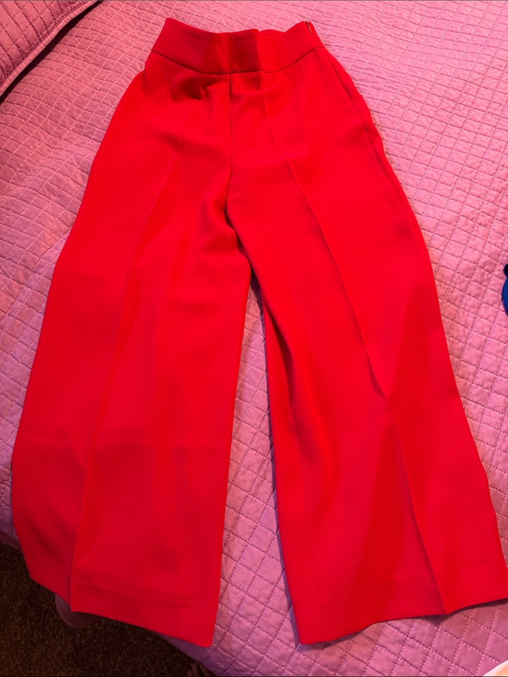 Zara Wide-Leg High Waist Pants in Bright Red comes with free shirt